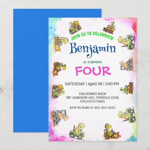 Schattigee dinosaurus tractor Rainbow B2S School V Bedankkaart