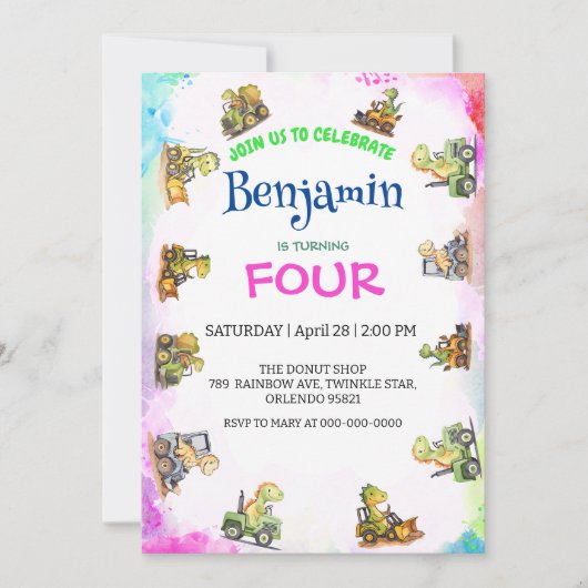 Schattigee dinosaurus tractor Rainbow B2S School V Kaart (Voorkant)