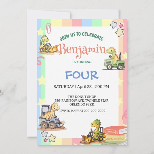 Schattigee dinosaurus tractor Rainbow B2S School V Kaart (Voorkant)