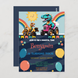 Schattigee dinosaurus tractor regenboogballon Verj Briefkaart