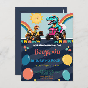 Schattigee dinosaurus tractor regenboogballon Verj Briefkaart