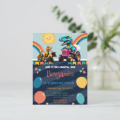 Schattigee dinosaurus tractor regenboogballon Verj Briefkaart (Staand voorkant)