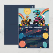 Schattigee dinosaurus tractor regenboogballon Verj Briefkaart (Voorkant / Achterkant)