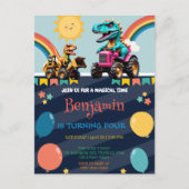 Schattigee dinosaurus tractor regenboogballon Verj Briefkaart (Voorkant)