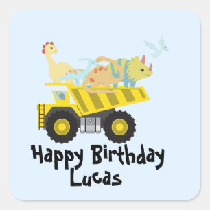 Schattigee Dinosaurus Tractor vrachtwagen jongens  Vierkante Sticker