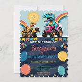 Schattigee dinosaurus trekker regenboog Verjaardag Save The Date (Voorkant)