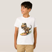 Schattigee dinosaurus trex surfen t-shirt (Voorkant volledig)
