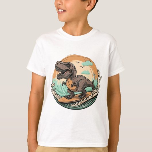 Schattigee dinosaurus trex surfen t-shirt (Voorkant)