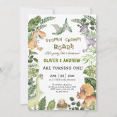 Schattigee Dinosaurus Twin Boys Verjaardag Jurassi Kaart (Voorkant)