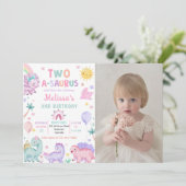 Schattigee Dinosaurus Two-A-Saurus 2e Verjaardagsf Kaart (Staand voorkant)