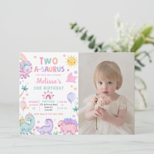 Schattigee Dinosaurus Two-A-Saurus 2e Verjaardagsf Kaart (Staand voorkant)