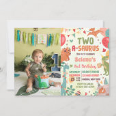 Schattigee Dinosaurus Two-A-Saurus 2e Verjaardagsf Kaart (Voorkant)