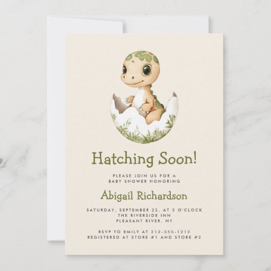 Schattigee Dinosaurus Uitkomen Binnenkort QR Code  Kaart (Voorkant)