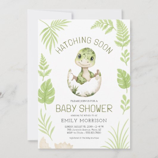 Schattigee Dinosaurus Uitkomen Binnenkort QR Code  Kaart (Voorkant)