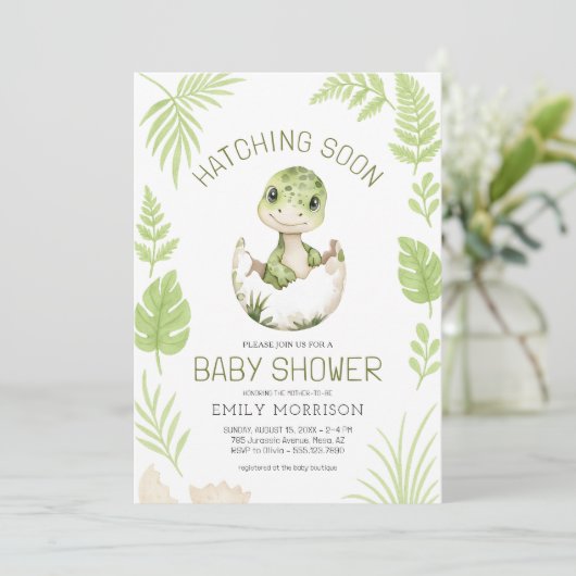 Schattigee Dinosaurus Uitkomen Binnenkort QR Code Kaart (Staand voorkant)