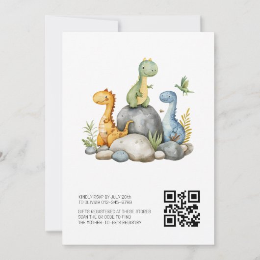 Schattigee Dinosaurus Uitkomen Binnenkort QR Code  Kaart (Achterkant)