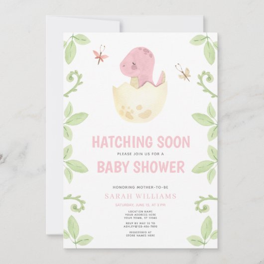 Schattigee Dinosaurus Uitkomen Kort Roze Meisje Ba Kaart (Voorkant)