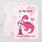 Schattigee Dinosaurus Valentijnsdag Kaart voor Kin (Voorkant / Achterkant)