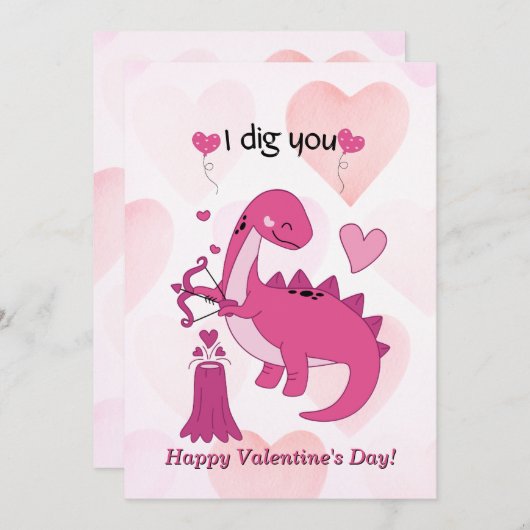 Schattigee Dinosaurus Valentijnsdag Kaart voor Kin (Voorkant / Achterkant)