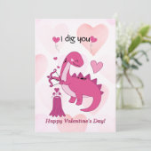 Schattigee Dinosaurus Valentijnsdag Kaart voor Kin (Staand voorkant)