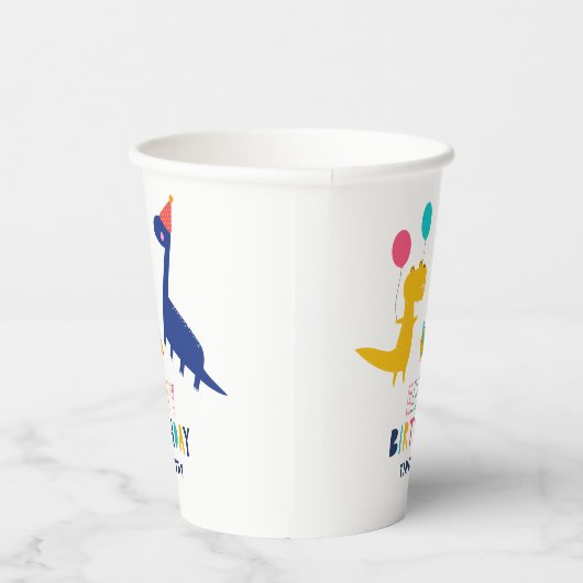 Schattigee Dinosaurus Verjaardag Kleurrijke Whimsi Papieren Bekers (Rechts)