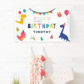 Schattigee Dinosaurus Verjaardag Kleurrijke Whimsi Spandoek (Insitu)