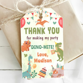 Schattigee Dinosaurus Verjaardag Party Gift Labels Cadeaulabel