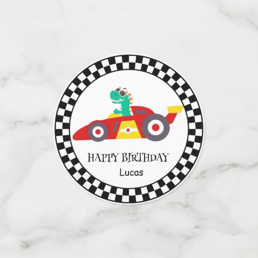 Schattigee Dinosaurus Verjaardag racing auto jonge Confetti (Kleine voorkant)