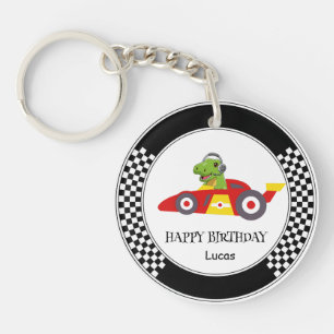 Schattigee Dinosaurus Verjaardag racing auto jonge Sleutelhanger