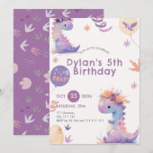 Schattigee Dinosaurus Verjaardag Uitnodiging Meisj (Voorkant / Achterkant)