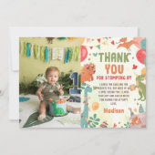 Schattigee Dinosaurus Verjaardagsfeest Foto Bedank Bedankkaart (Voorkant)