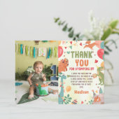 Schattigee Dinosaurus Verjaardagsfeest Foto Bedank Bedankkaart (Staand voorkant)