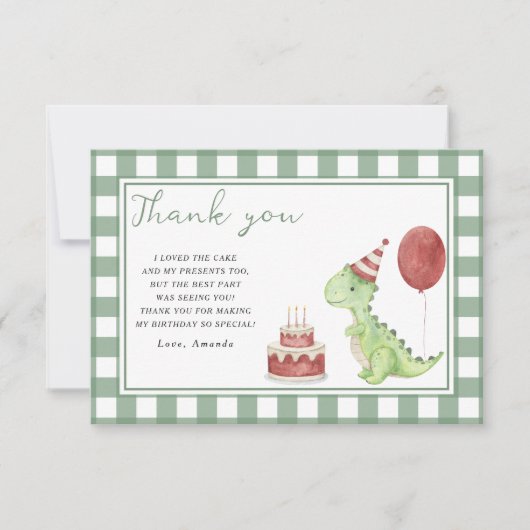 Schattigee Dinosaurus verjaardagsfeestje bedankt (Voorkant)