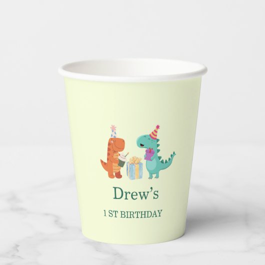 Schattigee Dinosaurus Verjaardagsfeestje Cups Papieren Bekers (Achterkant)