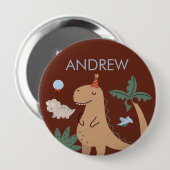 Schattigee Dinosaurus Verjaardagspartij Naam Butto Ronde Button 4,0 Cm (Voorkant /achterkant)