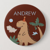 Schattigee Dinosaurus Verjaardagspartij Naam Butto Ronde Button 4,0 Cm (Voorkant)