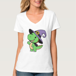 Schattigee dinosaurus verkleed als heks voor Hallo T-shirt