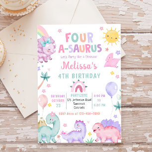Schattigee Dinosaurus Vier-A-Saurus 4e Verjaardags Kaart