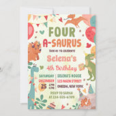 Schattigee Dinosaurus Vier-A-Saurus 4e Verjaardags Kaart (Voorkant)
