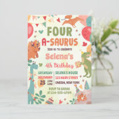 Schattigee Dinosaurus Vier-A-Saurus 4e Verjaardags Kaart (Staand voorkant)