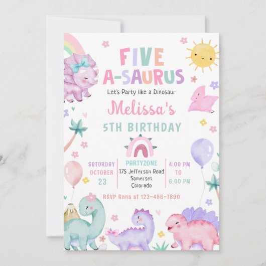 Schattigee Dinosaurus Vijf-A-Saurus 5e Verjaardags Kaart (Voorkant)