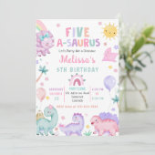 Schattigee Dinosaurus Vijf-A-Saurus 5e Verjaardags Kaart (Staand voorkant)