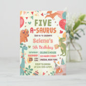 Schattigee Dinosaurus Vijf-A-Saurus 5e Verjaardags Kaart (Staand voorkant)