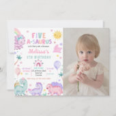 Schattigee Dinosaurus Vijf-een-Saurus 5e Verjaarda Kaart (Voorkant)