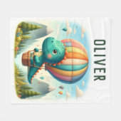 Schattigee Dinosaurus Vliegen in een heteluchtball Fleece Deken (Voorkant (Horizontaal))