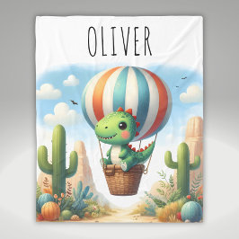 Schattigee Dinosaurus Vliegen in een heteluchtball Fleece Deken