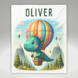 Schattigee Dinosaurus Vliegen in een heteluchtball Fleece Deken