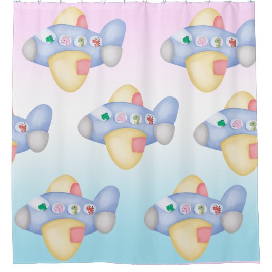 Schattigee dinosaurus vliegtuig Student kinderen V Douchegordijn (Voorkant)