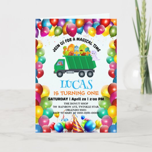 Schattigee Dinosaurus vuilniswagen ballon verjaard (Voorkant)