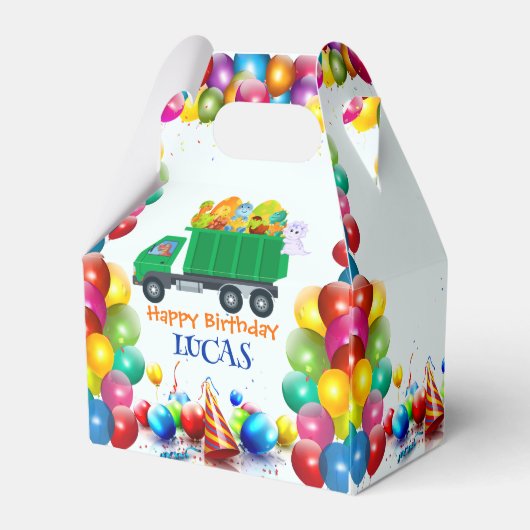 Schattigee Dinosaurus vuilniswagen ballon verjaard Bedankdoosjes (Voorkant Zijde)